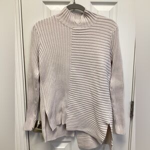 Cabi SZ S sweater ribbed cream mock turtle neck slip buckles academia